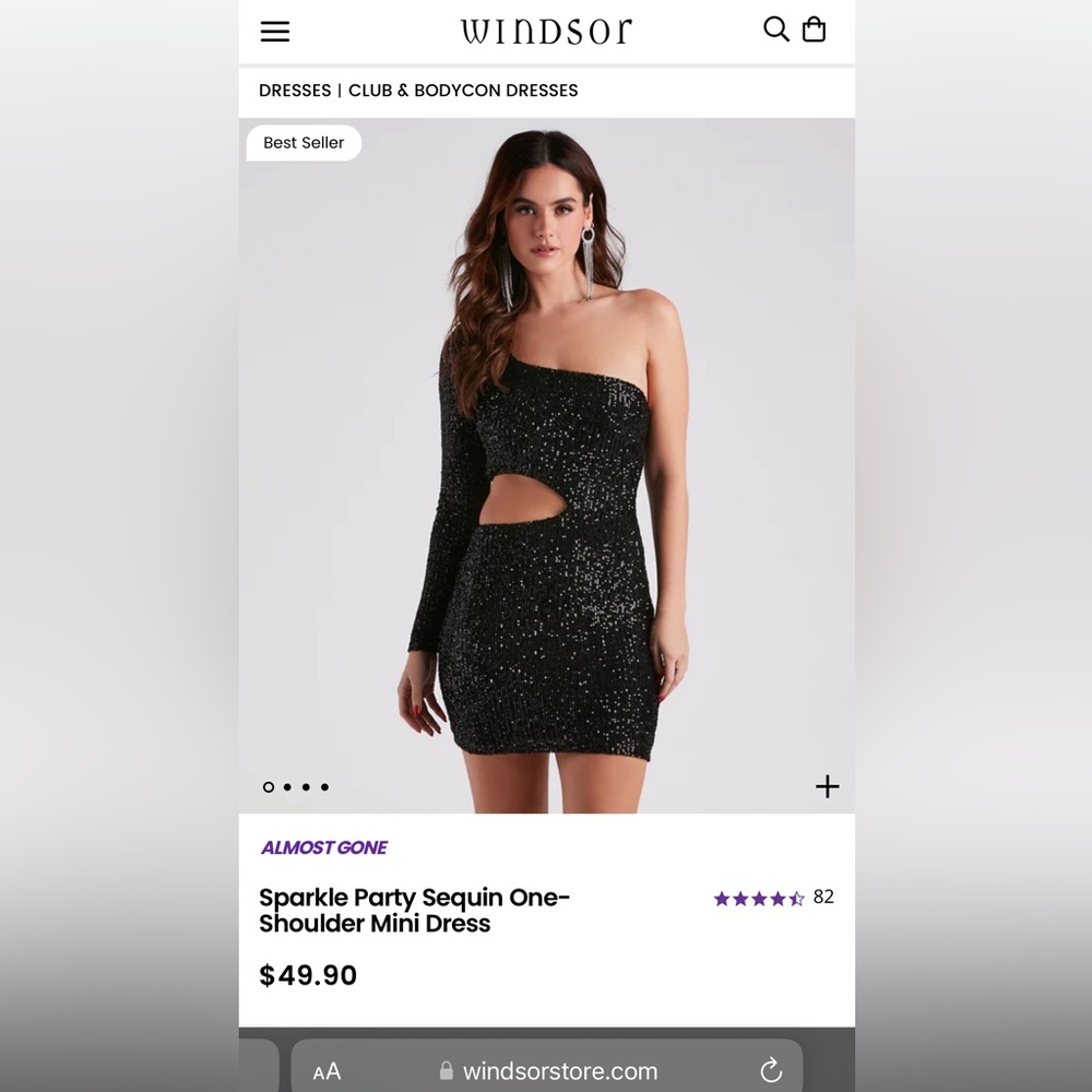 Windsor Black Sequin One-Shoulder Mini Dress